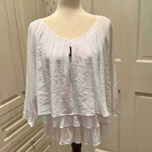 JOSEPH RIBKOFF PURE WHITE CRINKLE GAUZE TIERED TOP